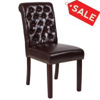 Flash Furniture BT-P-BRN-LEA-GG HERCULES Series Brown Leather Parsons Chair with Rolled Back, Accent Nail Trim and Walnut Finish 